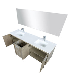 Lexora Collection Lancy 72 inch Rustic Acacia Double Bath Vanity, Cultured Marble Top, Faucet Set and 70 inch Mirror - Luxe Bathroom Vanities