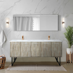 Lexora Collection Lancy 72 inch Rustic Acacia Double Bath Vanity, White Quartz Top and Faucet Set - Luxe Bathroom Vanities
