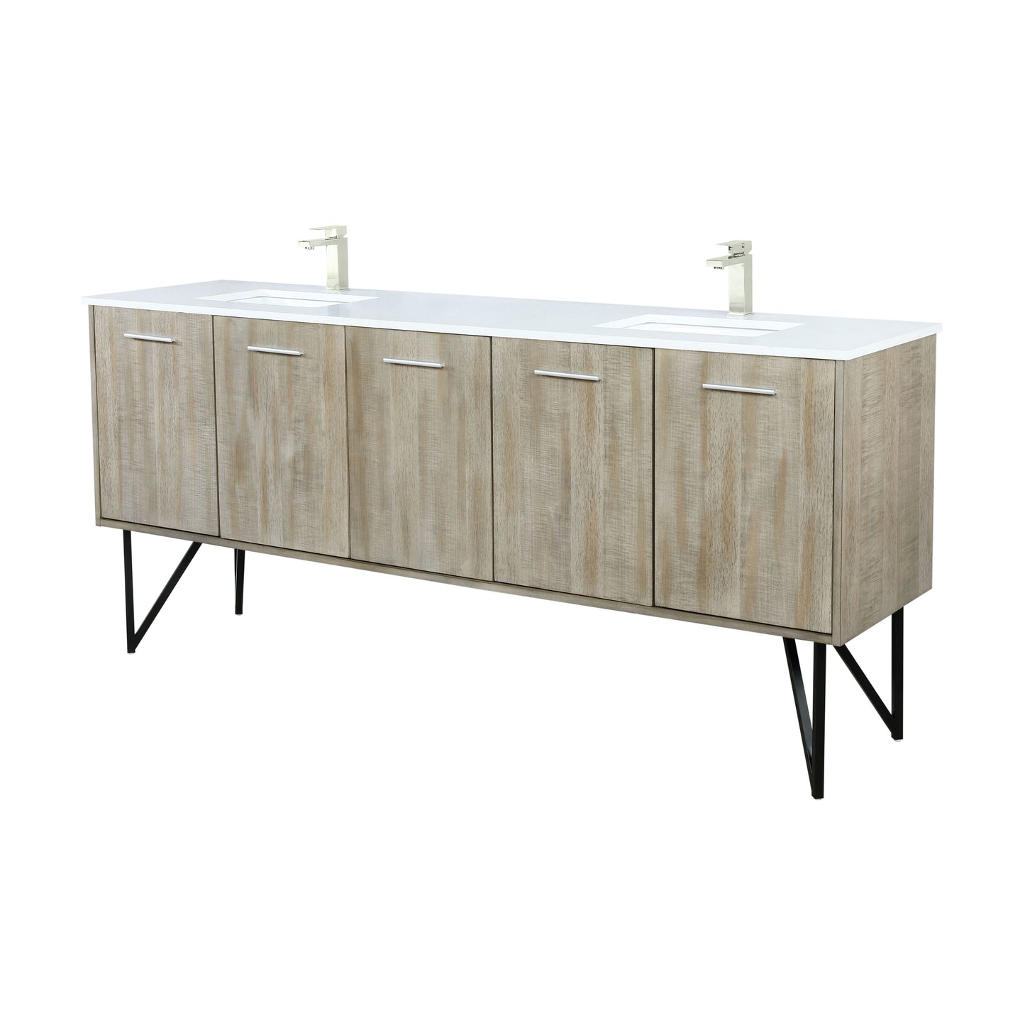 Lexora Collection Lancy 80 inch Rustic Acacia Double Bath Vanity, White Quartz Top and Faucet Set - Luxe Bathroom Vanities