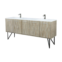 Lexora Collection Lancy 80 inch Rustic Acacia Double Bath Vanity, White Quartz Top and Faucet Set - Luxe Bathroom Vanities