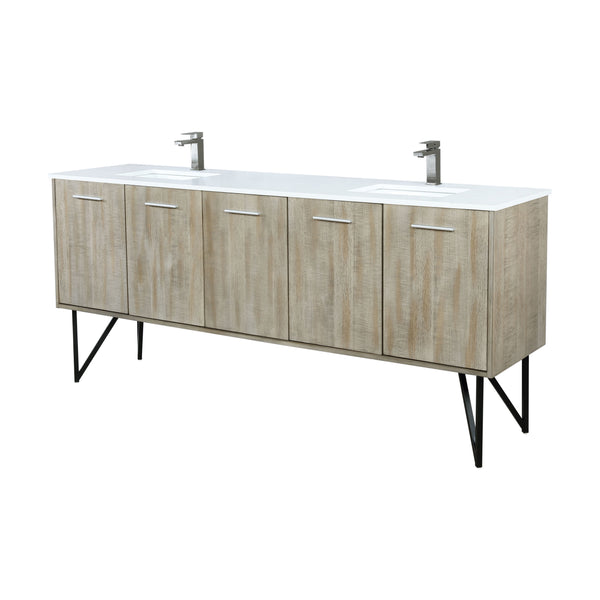 Lexora Collection Lancy 80 inch Rustic Acacia Double Bath Vanity, White Quartz Top and Faucet Set - Luxe Bathroom Vanities