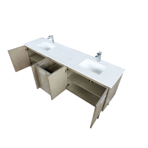 Lexora Collection Lancy 80 inch Rustic Acacia Double Bath Vanity, White Quartz Top and Faucet Set - Luxe Bathroom Vanities