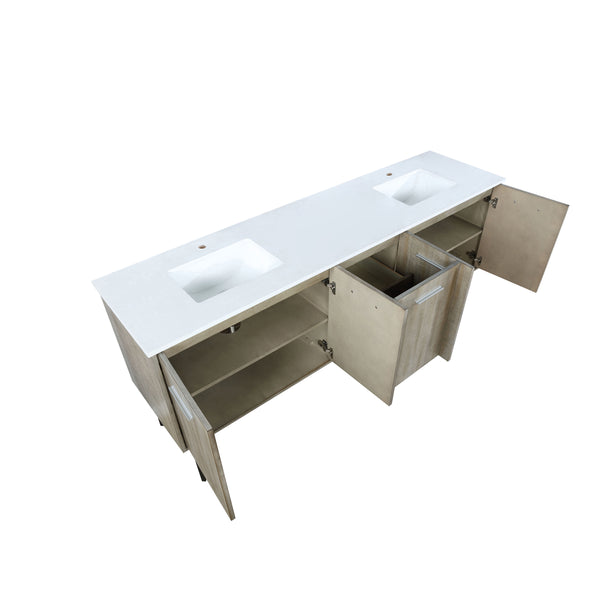 Lexora Collection Lancy 80 inch Rustic Acacia Double Bath Vanity and White Quartz Top - Luxe Bathroom Vanities