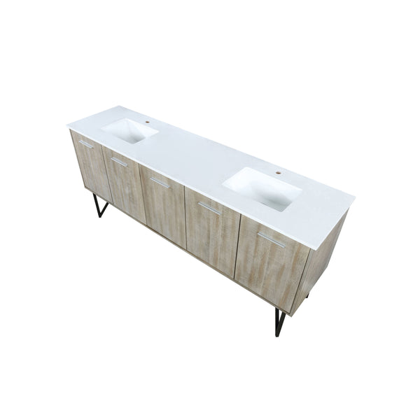 Lexora Collection Lancy 80 inch Rustic Acacia Double Bath Vanity and White Quartz Top - Luxe Bathroom Vanities