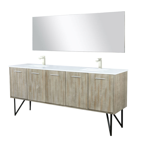 Lexora Collection Lancy 80 inch Rustic Acacia Double Bath Vanity, White Quartz Top, Faucet Set and 70 inch Mirror - Luxe Bathroom Vanities