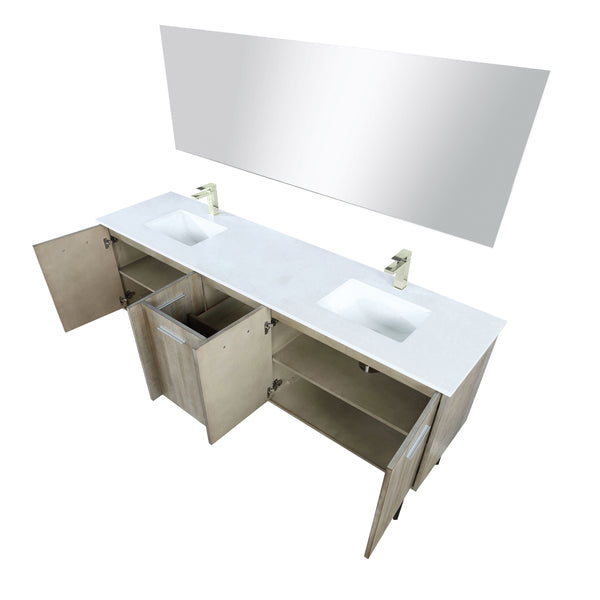 Lexora Collection Lancy 80 inch Rustic Acacia Double Bath Vanity, Cultured Marble Top, Faucet Set and 70 inch Mirror - Luxe Bathroom Vanities