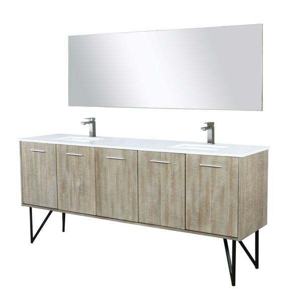 Lexora Collection Lancy 80 inch Rustic Acacia Double Bath Vanity, Cultured Marble Top, Faucet Set and 70 inch Mirror - Luxe Bathroom Vanities