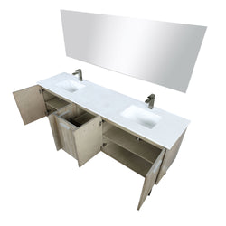 Lexora Collection Lancy 80 inch Rustic Acacia Double Bath Vanity, Cultured Marble Top, Faucet Set and 70 inch Mirror - Luxe Bathroom Vanities