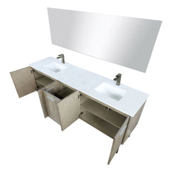 Lexora Collection Lancy 80 inch Rustic Acacia Double Bath Vanity, White Quartz Top, Faucet Set and 70 inch Mirror - Luxe Bathroom Vanities