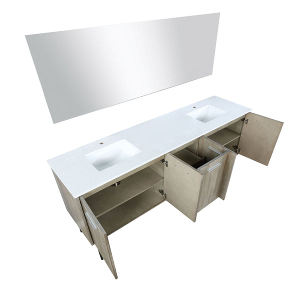 Lexora Collection Lancy 80 inch Rustic Acacia Double Bath Vanity and White Quartz Top - Luxe Bathroom Vanities