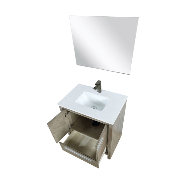 Lexora Collection Lafarre 30 inch Rustic Acacia Bath Vanity, Cultured Marble Top, Faucet Set and 28 inch Mirror - Luxe Bathroom Vanities