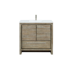 Lexora Collection Lafarre 36 inch Rustic Acacia Bath Vanity, White Quartz Top and Faucet Set - Luxe Bathroom Vanities