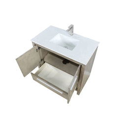 Lexora Collection Lafarre 36 inch Rustic Acacia Bath Vanity, White Quartz Top and Faucet Set - Luxe Bathroom Vanities