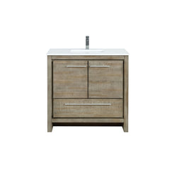 Lexora Collection Lafarre 36 inch Rustic Acacia Bath Vanity, White Quartz Top and Faucet Set - Luxe Bathroom Vanities