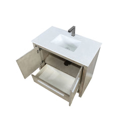 Lexora Collection Lafarre 36 inch Rustic Acacia Bath Vanity, White Quartz Top and Faucet Set - Luxe Bathroom Vanities