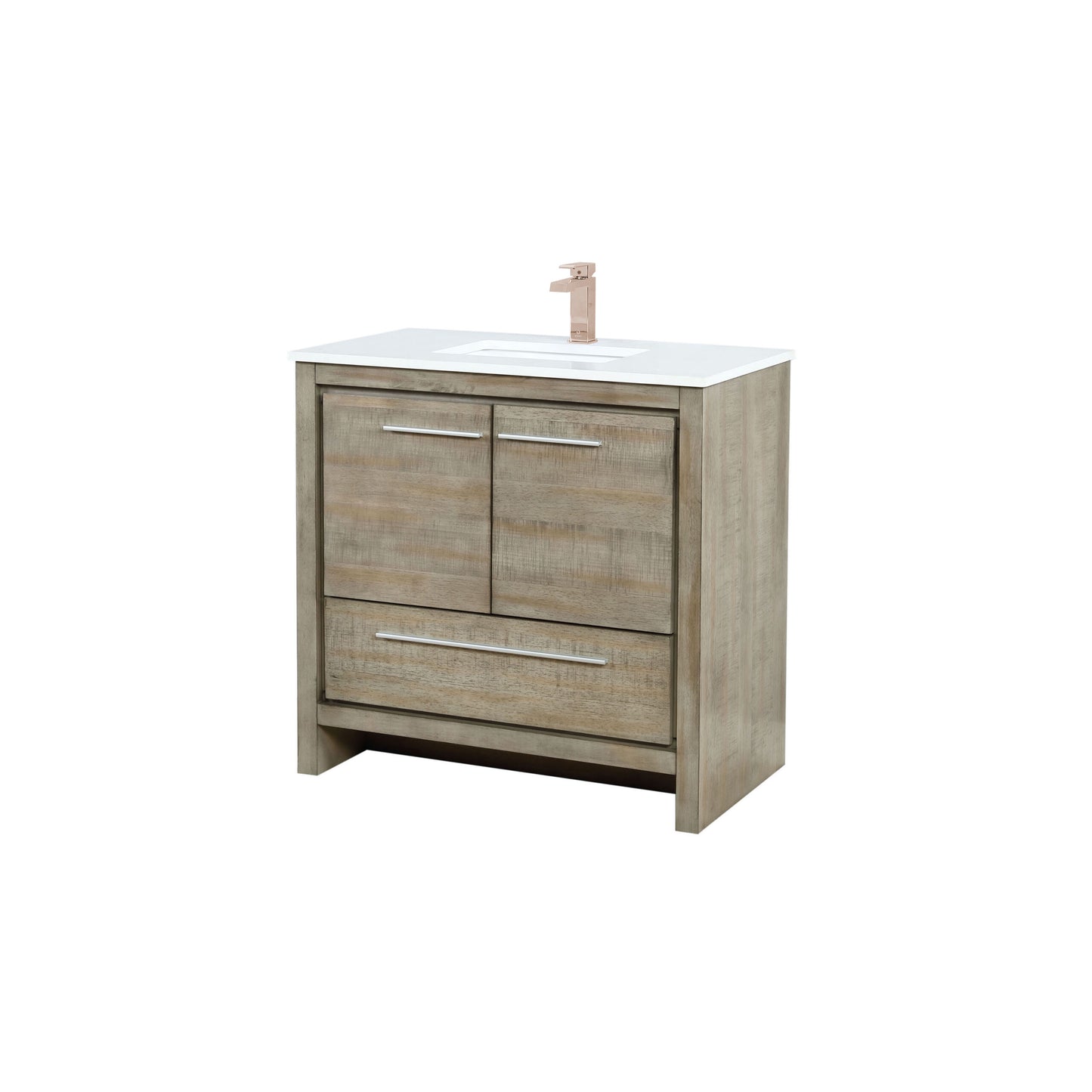 Lexora Collection Lafarre 36 inch Rustic Acacia Bath Vanity, White Quartz Top and Faucet Set - Luxe Bathroom Vanities