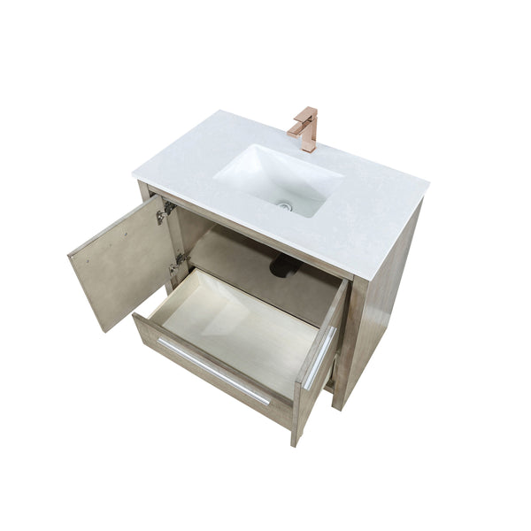 Lexora Collection Lafarre 36 inch Rustic Acacia Bath Vanity, Cultured Marble Top and Faucet Set - Luxe Bathroom Vanities
