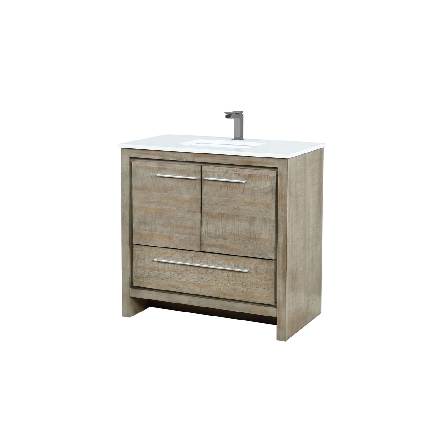 Lexora Collection Lafarre 36 inch Rustic Acacia Bath Vanity, White Quartz Top and Faucet Set - Luxe Bathroom Vanities