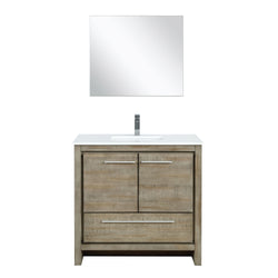 Lexora Collection Lafarre 36 inch Rustic Acacia Bath Vanity, White Quartz Top, Faucet Set and 28 inch Mirror - Luxe Bathroom Vanities