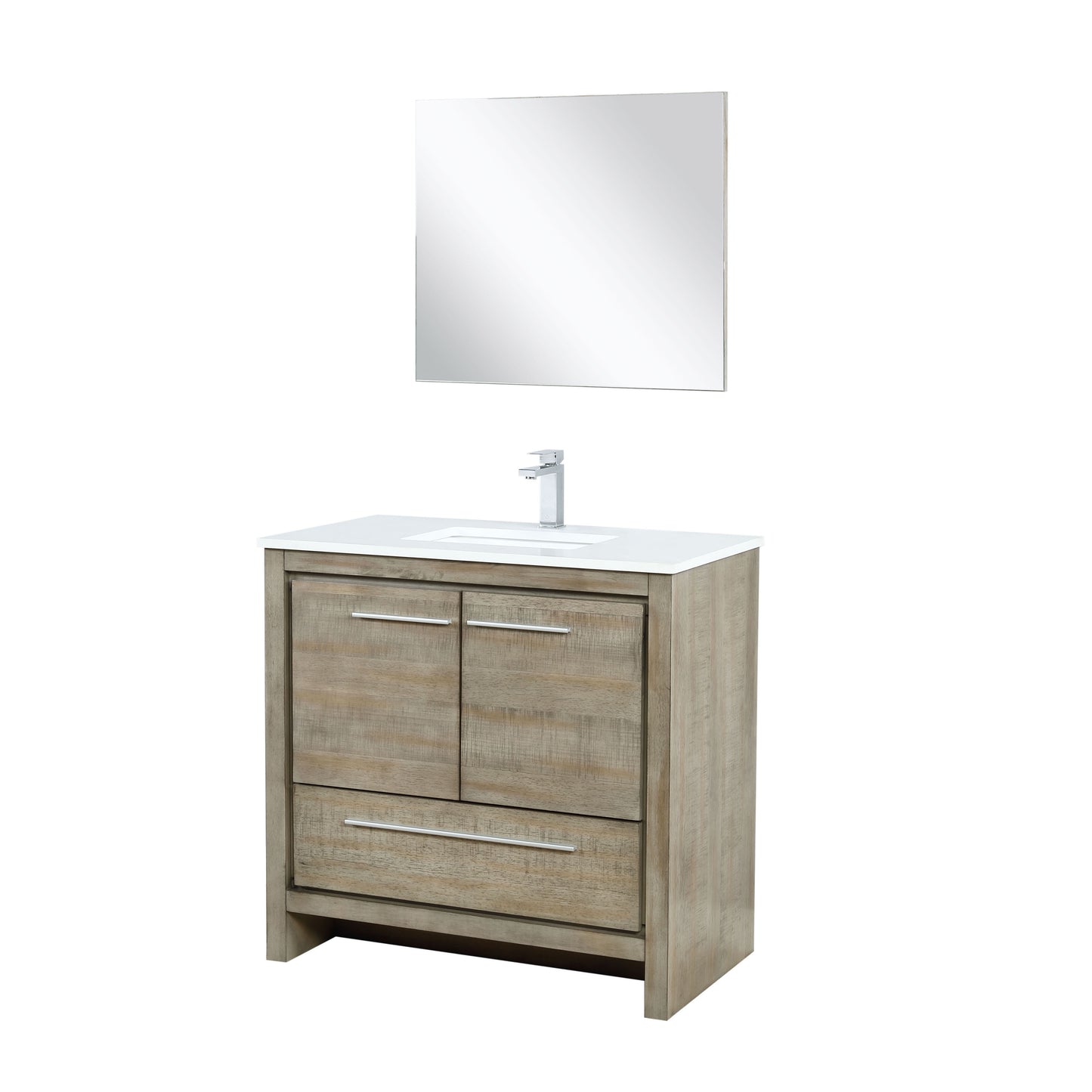 Lexora Collection Lafarre 36 inch Rustic Acacia Bath Vanity, Cultured Marble Top, Faucet Set and 28 inch Mirror - Luxe Bathroom Vanities