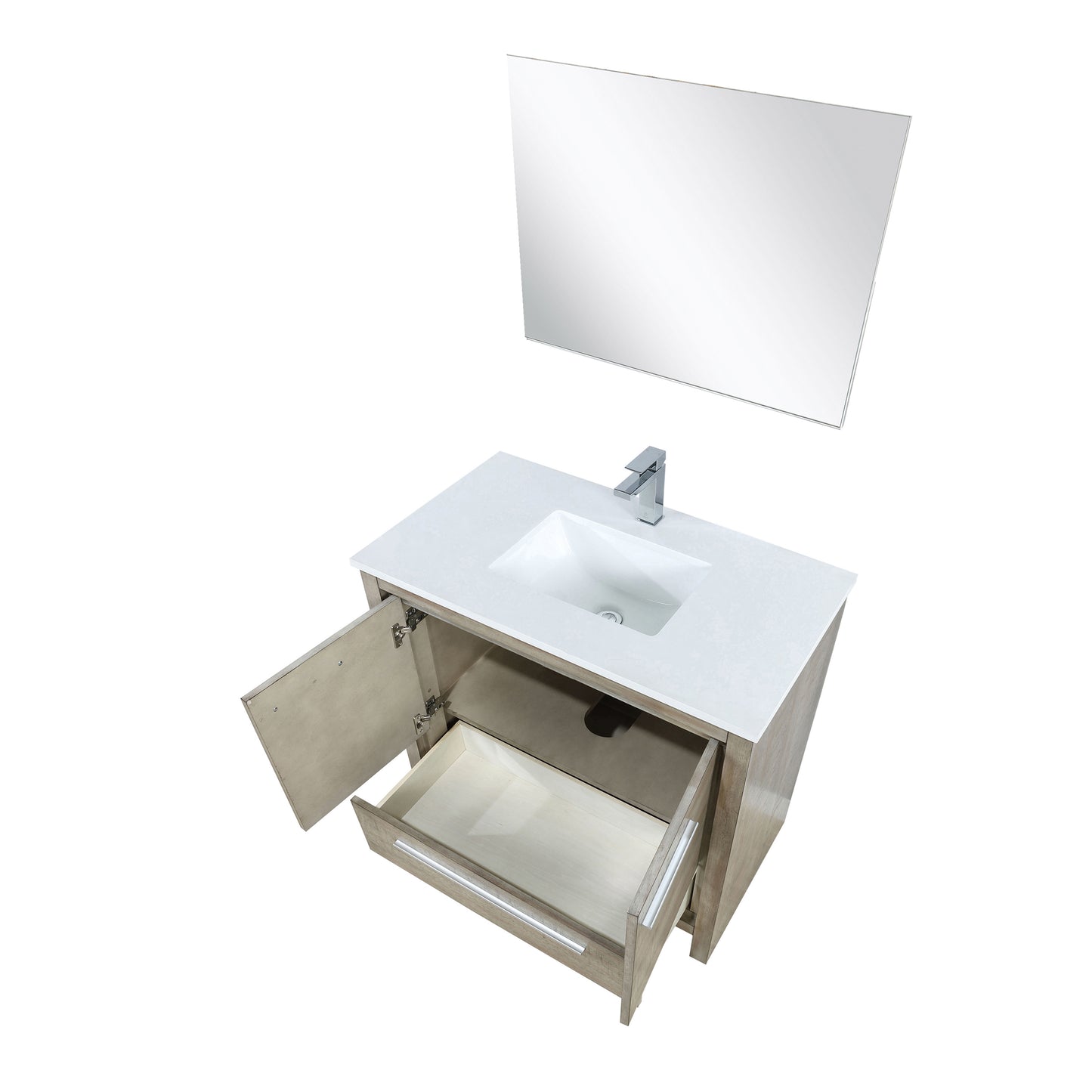 Lexora Collection Lafarre 36 inch Rustic Acacia Bath Vanity, Cultured Marble Top, Faucet Set and 28 inch Mirror - Luxe Bathroom Vanities