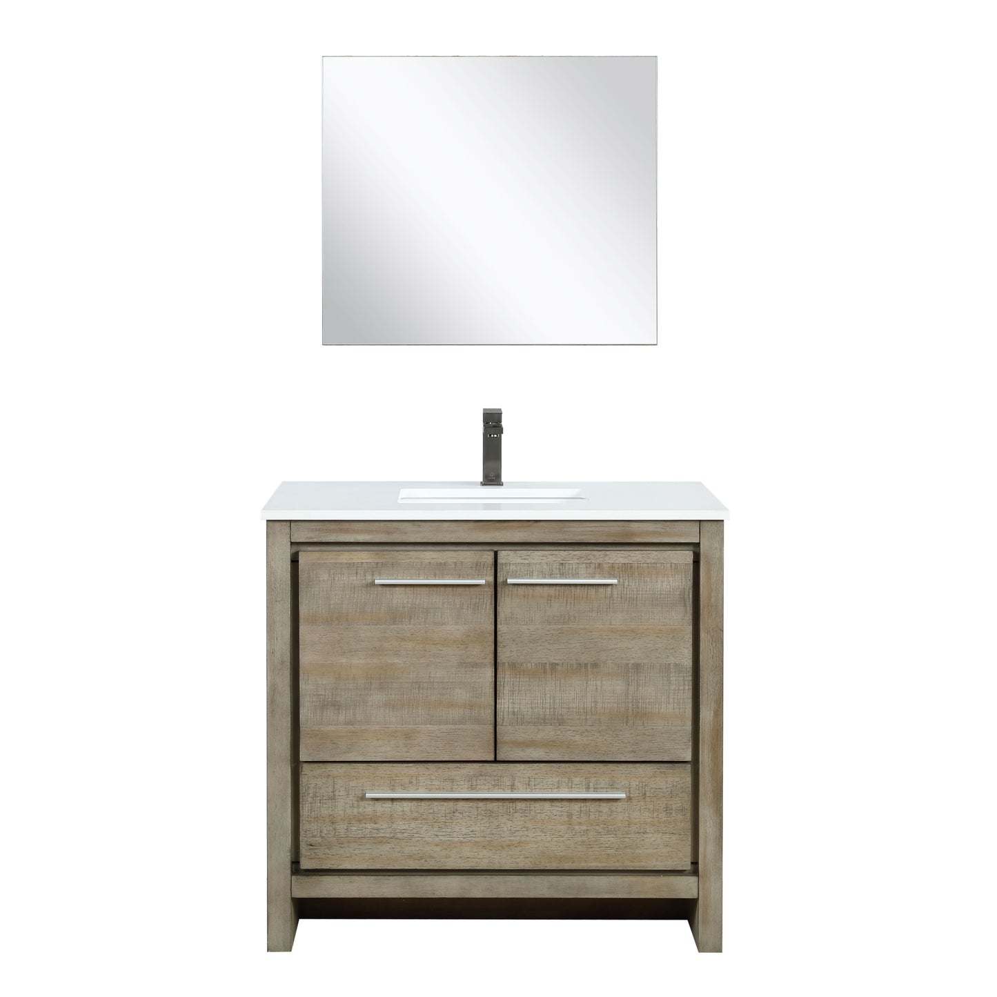 Lexora Collection Lafarre 36 inch Rustic Acacia Bath Vanity, White Quartz Top, Faucet Set and 28 inch Mirror - Luxe Bathroom Vanities