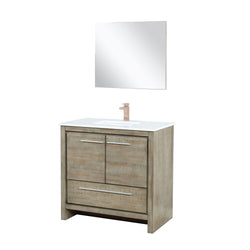 Lexora Collection Lafarre 36 inch Rustic Acacia Bath Vanity, White Quartz Top, Faucet Set and 28 inch Mirror - Luxe Bathroom Vanities