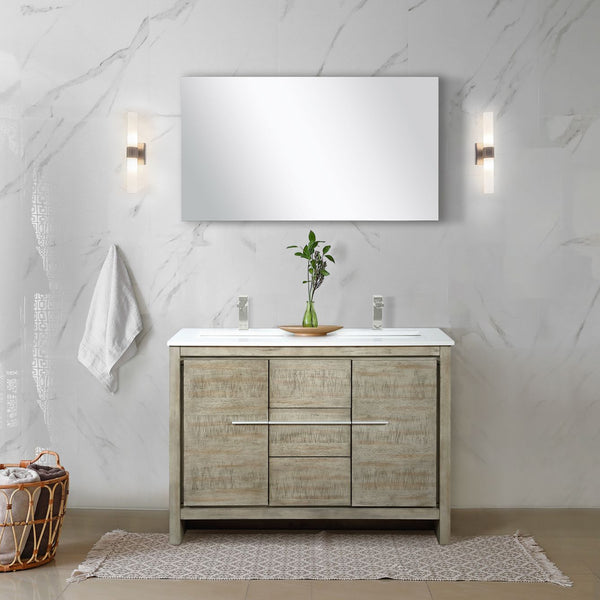 Lexora Collection Lafarre 48 inch Rustic Acacia Double Bath Vanity and White Quartz Top - Luxe Bathroom Vanities