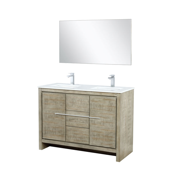 Lexora Collection Lafarre 48 inch Acacia Double Bath Vanity, Cultured Marble Top, Faucet Set and 43 inch Mirror - Luxe Bathroom Vanities
