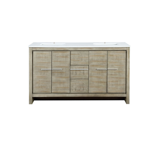 Lexora Collection Lafarre 60 inch Rustic Acacia Double Bath Vanity and Cultured Marble Top - Luxe Bathroom Vanities