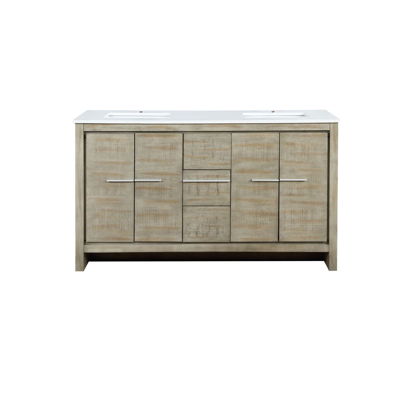 Lexora Collection Lafarre 60 inch Rustic Acacia Double Bath Vanity and White Quartz Top - Luxe Bathroom Vanities