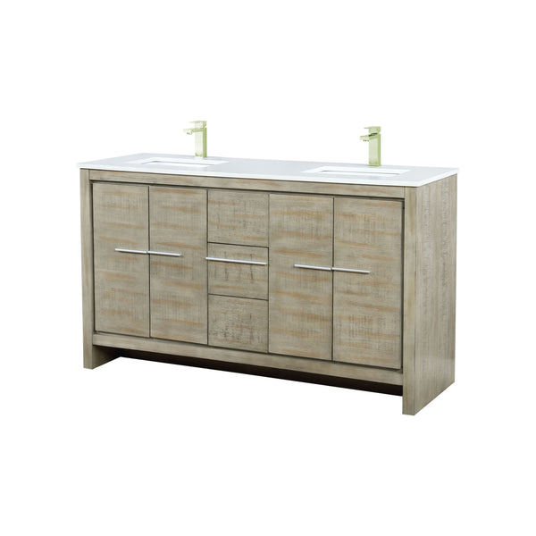 Lexora Collection Lafarre 60 inch Acacia Double Bath Vanity, Cultured Marble Top and Faucet Set - Luxe Bathroom Vanities