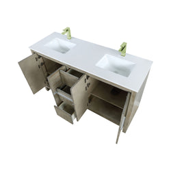 Lexora Collection Lafarre 60 inch Acacia Double Bath Vanity, Cultured Marble Top and Faucet Set - Luxe Bathroom Vanities