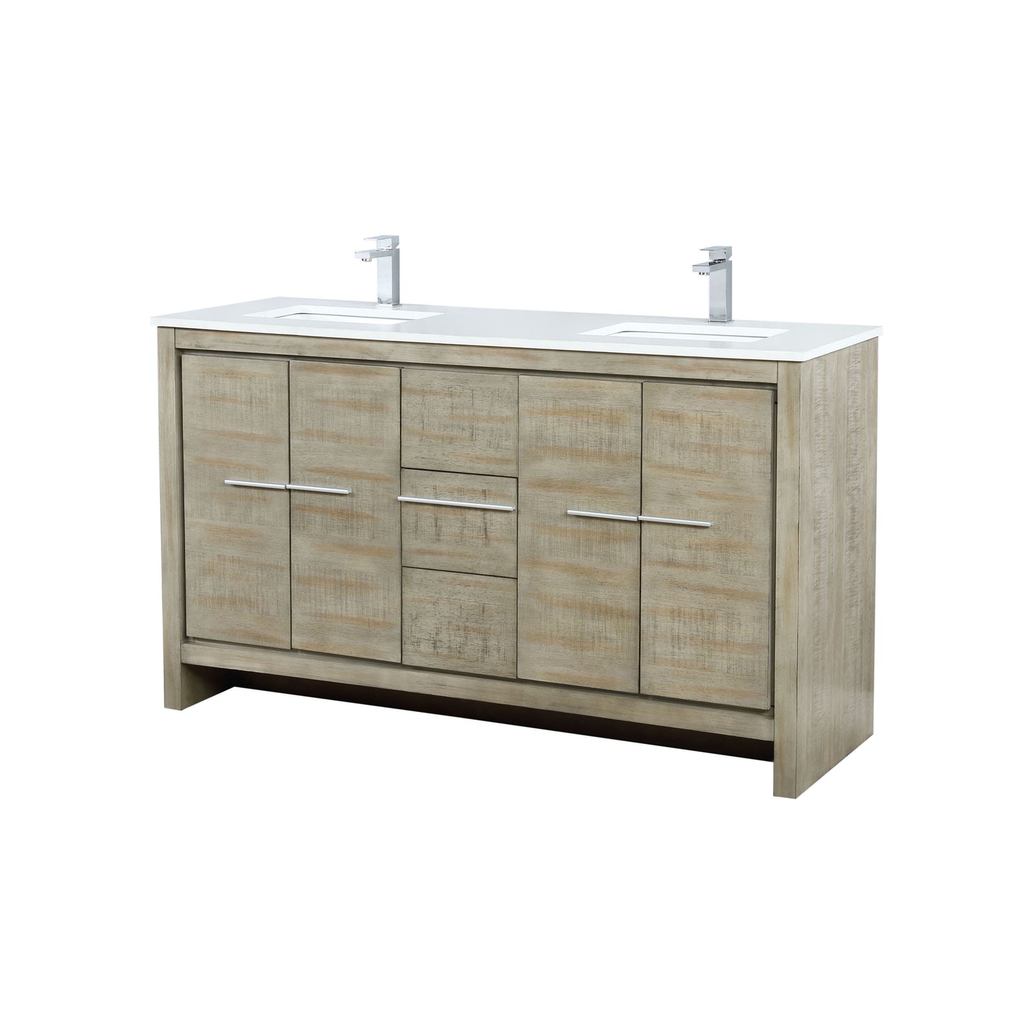 Lexora Collection Lafarre 60 inch Acacia Double Bath Vanity, Cultured Marble Top and Faucet Set - Luxe Bathroom Vanities