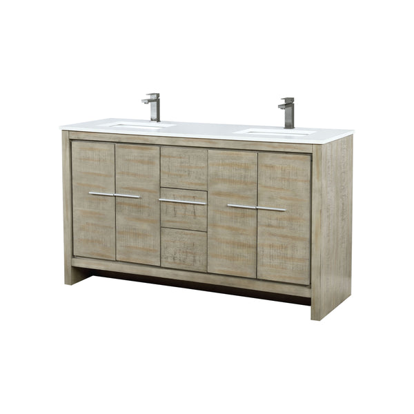 Lexora Collection Lafarre 60 inch Acacia Double Bath Vanity, Cultured Marble Top and Faucet Set - Luxe Bathroom Vanities