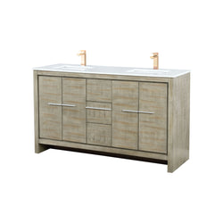 Lexora Collection Lafarre 60 inch Acacia Double Bath Vanity, Cultured Marble Top and Faucet Set - Luxe Bathroom Vanities