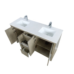 Lexora Collection Lafarre 60 inch Acacia Double Bath Vanity, Cultured Marble Top and Faucet Set - Luxe Bathroom Vanities