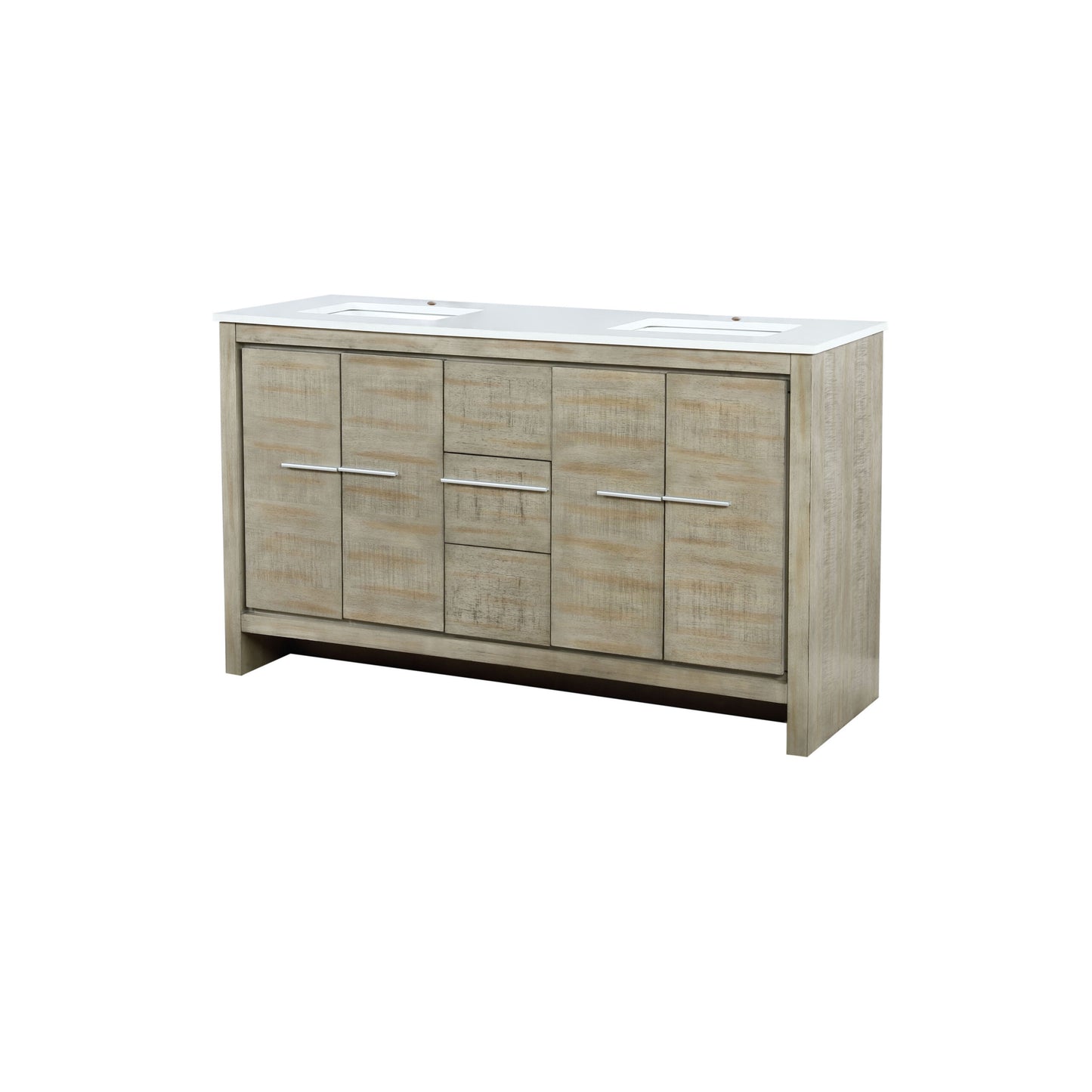 Lexora Collection Lafarre 60 inch Rustic Acacia Double Bath Vanity and White Quartz Top - Luxe Bathroom Vanities