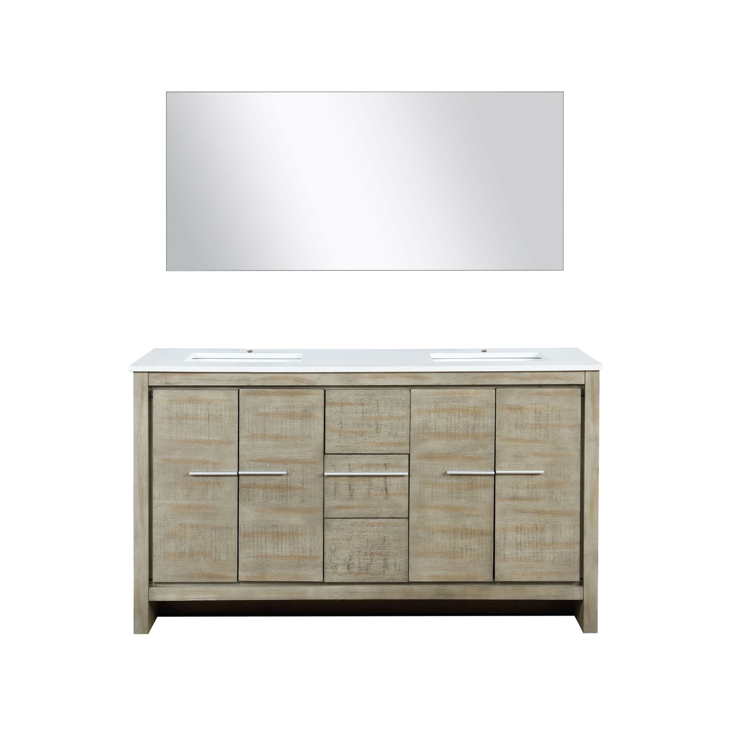 Lexora Collection Lafarre 60 inch Rustic Acacia Double Bath Vanity and White Quartz Top - Luxe Bathroom Vanities