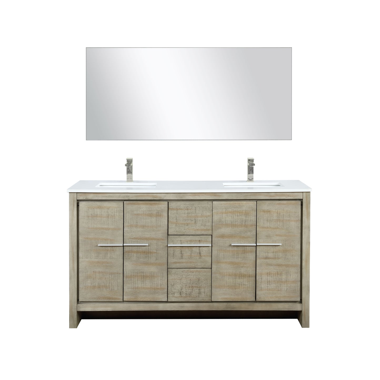 Lexora Collection Lafarre 60 inch Rustic Acacia Double Bath Vanity, Cultured Marble Top, Faucet Set and 55 inch Mirror - Luxe Bathroom Vanities