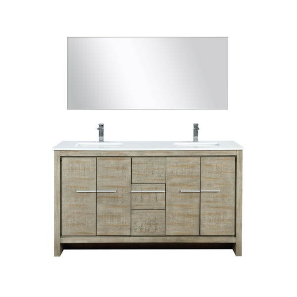 Lexora Collection Lafarre 60 inch Rustic Acacia Double Bath Vanity, Cultured Marble Top, Faucet Set and 55 inch Mirror - Luxe Bathroom Vanities