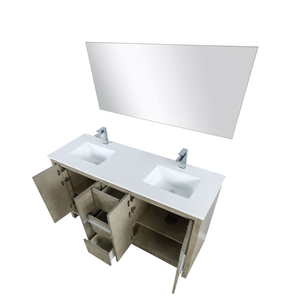 Lexora Collection Lafarre 60 inch Rustic Acacia Double Bath Vanity, Cultured Marble Top, Faucet Set and 55 inch Mirror - Luxe Bathroom Vanities