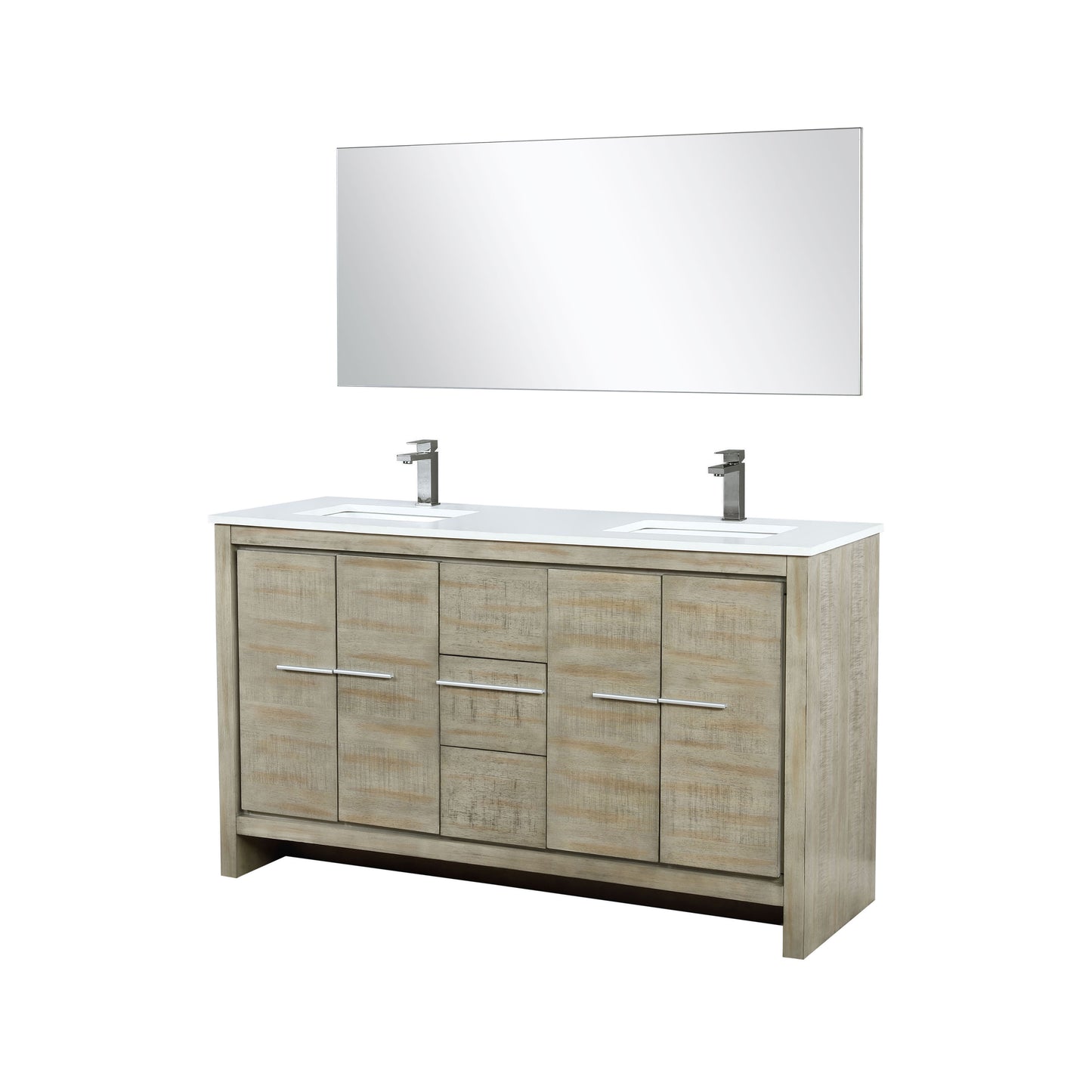 Lexora Collection Lafarre 60 inch Rustic Acacia Double Bath Vanity, Cultured Marble Top, Faucet Set and 55 inch Mirror - Luxe Bathroom Vanities
