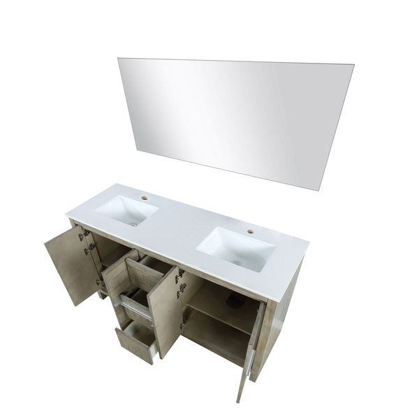 Lexora Collection Lafarre 60 inch Rustic Acacia Double Bath Vanity and White Quartz Top - Luxe Bathroom Vanities