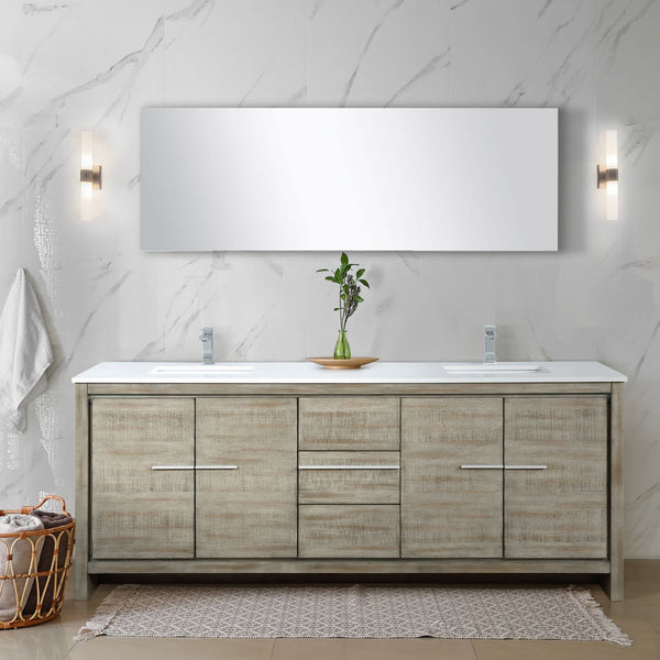 Lexora Collection Lafarre 80 inch Rustic Acacia Double Bath Vanity, Cultured Marble Top, Faucet Set and 70 inch Mirror - Luxe Bathroom Vanities