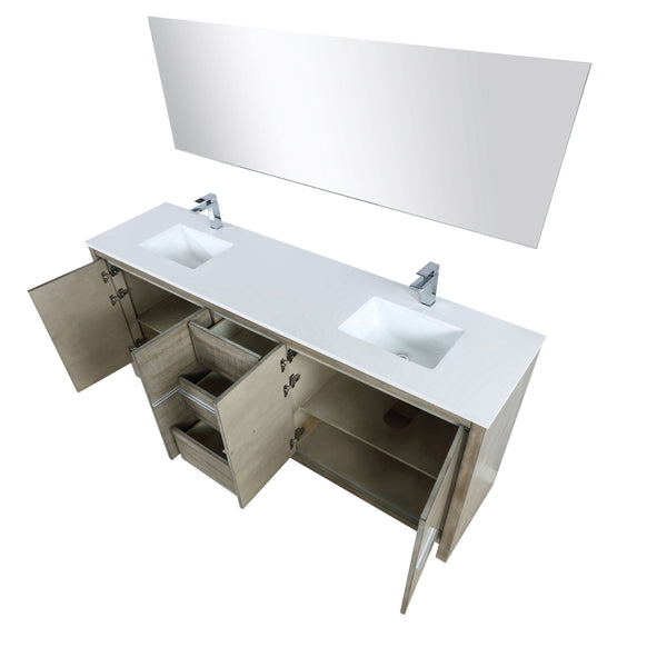 Lexora Collection Lafarre 80 inch Rustic Acacia Double Bath Vanity, Cultured Marble Top, Faucet Set and 70 inch Mirror - Luxe Bathroom Vanities