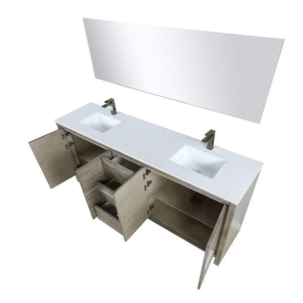 Lexora Collection Lafarre 80 inch Rustic Acacia Double Bath Vanity, Cultured Marble Top, Faucet Set and 70 inch Mirror - Luxe Bathroom Vanities