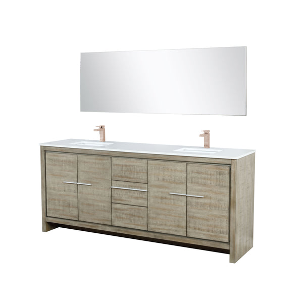 Lexora Collection Lafarre 80 inch Rustic Acacia Double Bath Vanity, Cultured Marble Top, Faucet Set and 70 inch Mirror - Luxe Bathroom Vanities