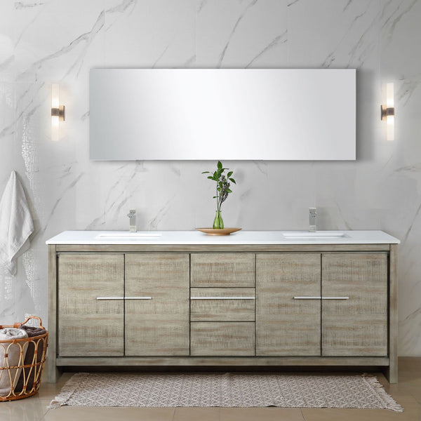 Lexora Collection Lafarre 80 inch Rustic Acacia Double Bath Vanity and White Quartz Top - Luxe Bathroom Vanities