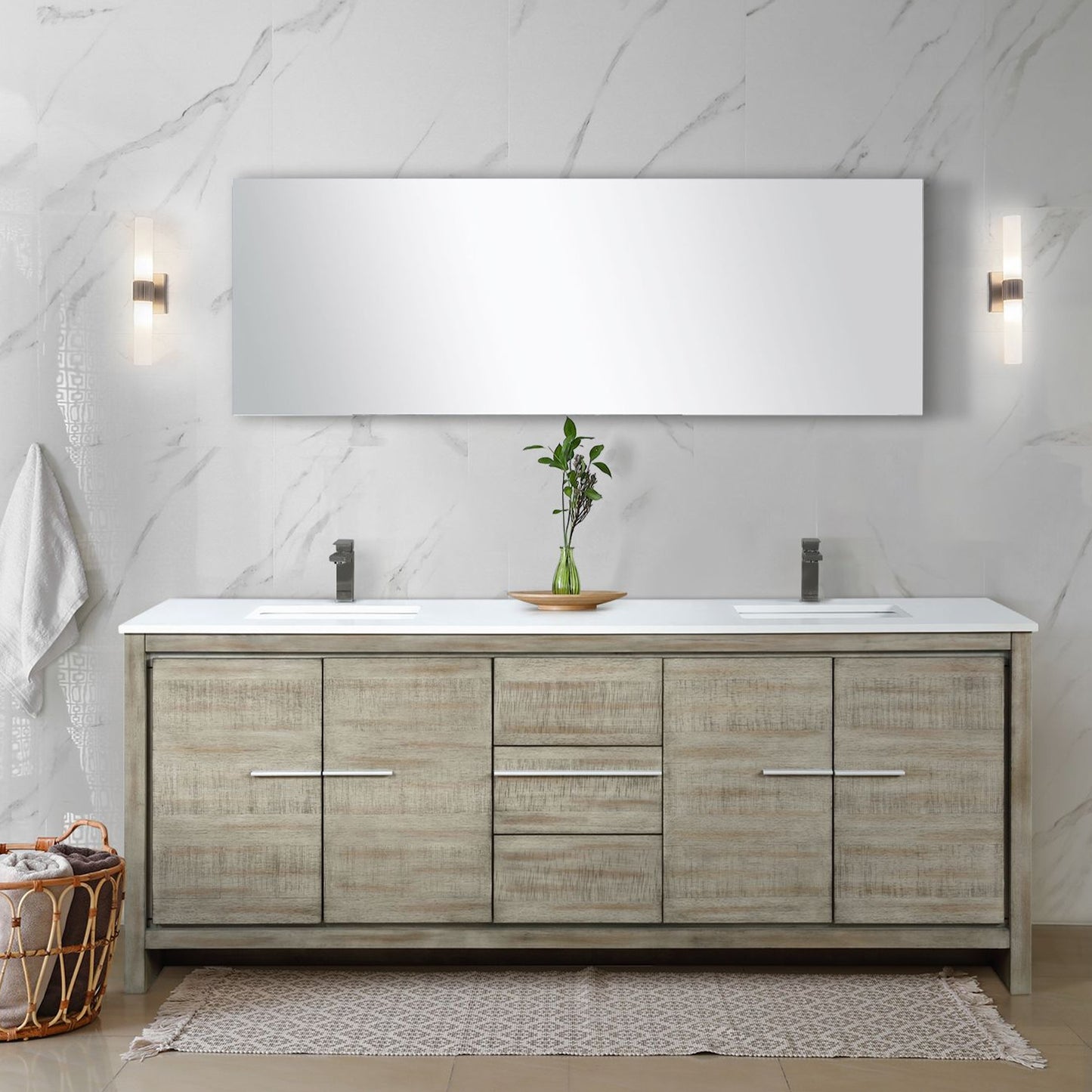 Lexora Collection Lafarre 80 inch Rustic Acacia Double Bath Vanity, Cultured Marble Top and Faucet Set - Luxe Bathroom Vanities